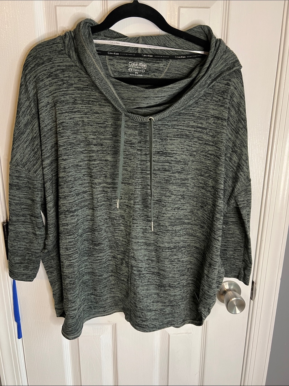 Calvin Klein Women's Heathered Olive Green Hooded Pullover